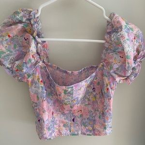 Pastel Floral Puffy Sleeve Top Flower Spring